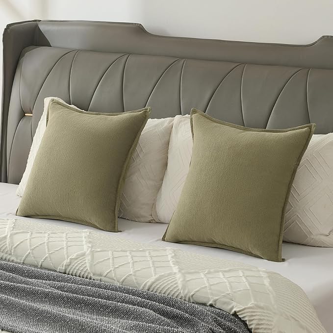 FUTEI Olive Green Chenille Throw Pillow Covers 12x20 Inch Set of 2,Edges Double-Stitched Lumbar Pillow Cases,Modern Home Decor for Couch Living Room