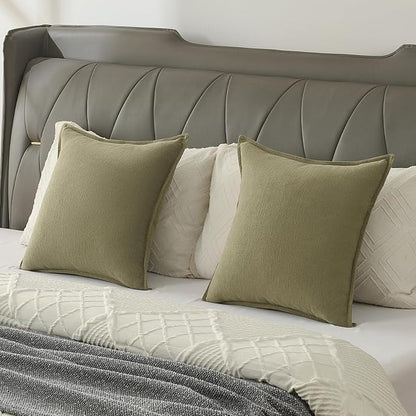 FUTEI Olive Green Chenille Throw Pillow Covers 12x20 Inch Set of 2,Edges Double-Stitched Lumbar Pillow Cases,Modern Home Decor for Couch Living Room