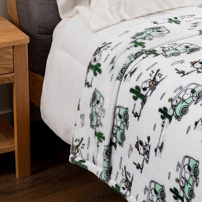 Berkshire Blanket Peanuts® VelvetLoft® Cute Character Snoopy Plush Blanket,Snoopy Desert Travel White,King 90 in x 108 in (Official Peanuts® Product)