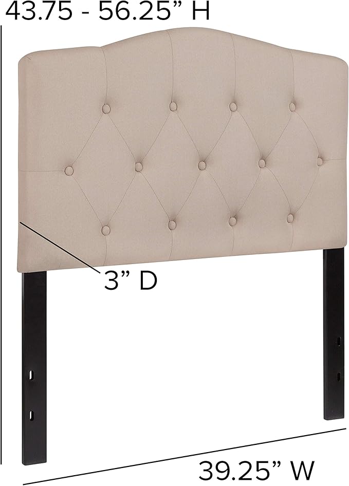 BizChair Tufted Upholstered Twin Size Headboard in Beige Fabric