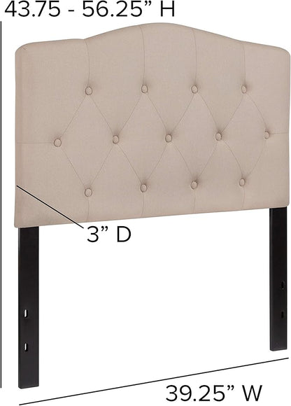 BizChair Tufted Upholstered Twin Size Headboard in Beige Fabric