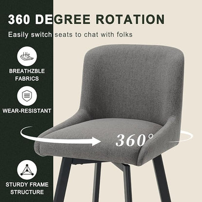 Swivel Bar Stools Set of 3, 30''H Upholstered Barstools with Backs, Modern Counter Height Bar Stool Chairs for Kitchen Island, Metal Legs, Fabric, Gray Counter Stools