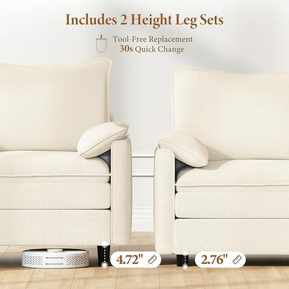 Vesgantti 142" Cloud Couch Sectional Modular Sofa, Comfy Sectional Couch with Ottoman Deep Seat Chenille L Shaped Sofa, Modular Couches for Living Room, Bedroom and Apartment, Beige