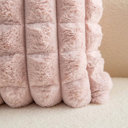 Neelvin Pink Faux Fur Cozy Soft Plaid Decorative Throw Pillow Covers 18x18 inch Set of 2,Velvet Pillowcase Cushion Case for Sofa Couch