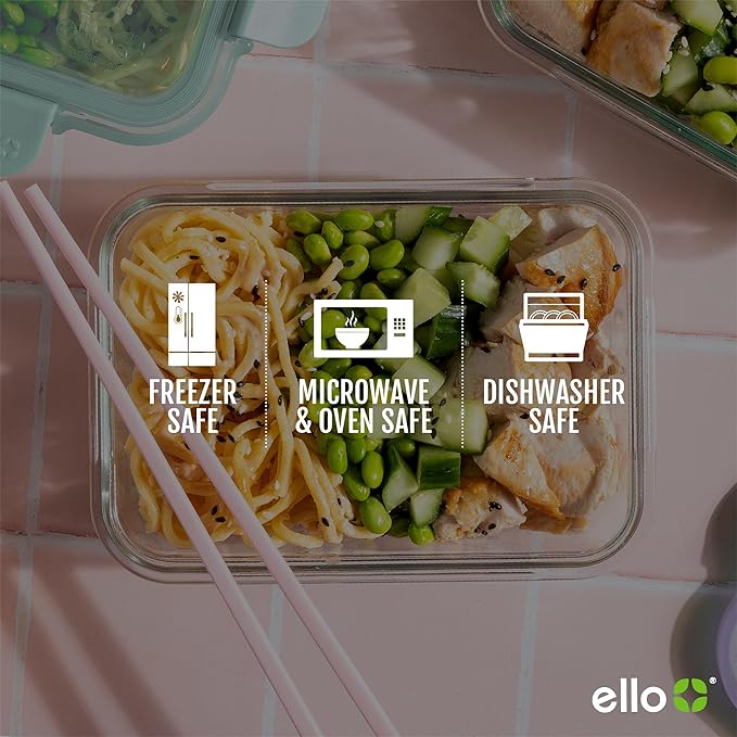Ello Color Lock 20PC Mixed Glass Food Storage Sets, Leak-Proof Glass Food Storage Containers with Airtight BPA-Free Plastic Lids, Dishwasher, Microwave, and Freezer Safe, Purple Rain