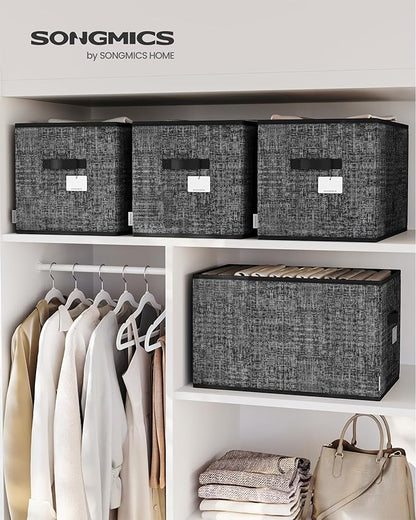 SONGMICS Storage Cubes, 19.7 x 11.8 x 11.8 Inches Non-Woven Fabric Bins with Double Handles, Set of 3, Closet Organizers for Shelves, Foldable, for Clothes, Ink Black UROB450B01