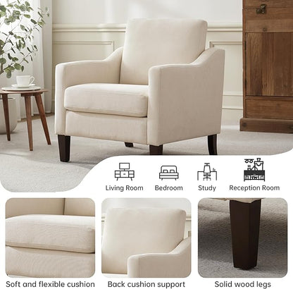 VKNOW Mid Century Modern Accent Chairs Set of 2, Upholstered Living Room Chairs Armchair for Bedroom, Comfy Reading Accent Chairs with Wood Legs for Living Room, Beige