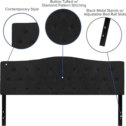 EMMA + OLIVER Tufted Upholstered King Size Headboard in Black Fabric