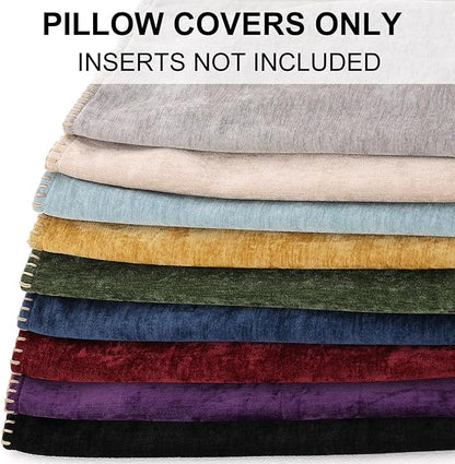 decorUhome Christmas Chenille Soft Throw Pillow Covers 16x16 Set of 2, Farmhouse Velvet Neutral Decorative Euro Pillow Covers with Stitched Edge for Couch Sofa Bed Home Decor, Sage Green