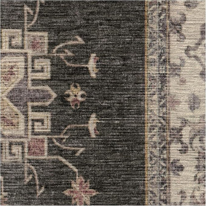 RUGGABLE Washable Vintage Area Rug – Verena Dark Wood 8 ft Round, Stain-Resistant, Non-Slip – Large Machine Washable Rugs for Living Room, Bedroom, Hallway, Entryway & Office–with Standard Pad