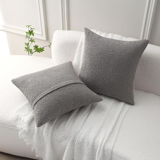FUTEI Pack of 2 Light Grey Decorative Throw Pillow Covers 26x26 Inch Soft Cozy Solid Boucle Textured Euro Pillow Shams,Modern Home Decor for Couch Bed Living Room