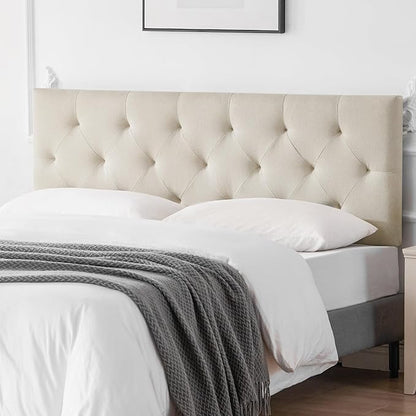 Linen Upholstered Headboard Twin Size, Diamond Tufting Solid Wood Twin XL Headboard Only, Adjustable Height from 37” to 51” Head Board, Dorm Bed Frame or Wall Mount Headboards, Beige