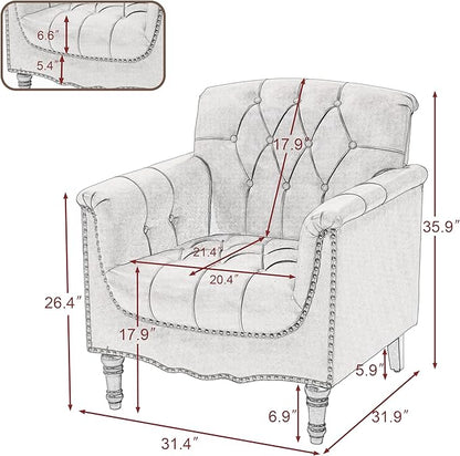 UIXE Black Accent Chair for Living Room, Faux Leather Tufted Arm Chair Retro Upholstered Club Armchair for Bedroom