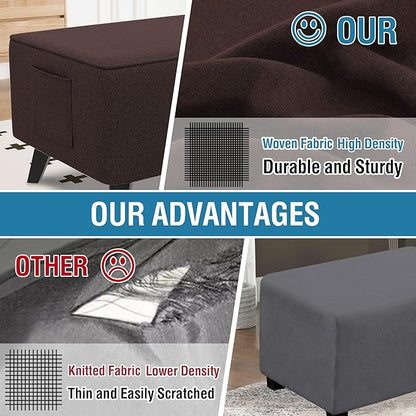 H.VERSAILTEX Sturdy Ottoman Cover Rectangle Fit Length 49"-50" Footrest Ottoman Slipcovers for Foot Stool & Folding Storage Furniture with Storage Side Pocket - Heather Chocolate