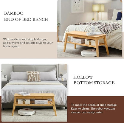 Nnewvante Bamboo Dining Bench, 33.46" Indoor Storage Bench, Small Wood Benches for Entryway, Living Room, Bedroom, Hallway, Outdoor Wooden Bench, Holds up to 300lbs