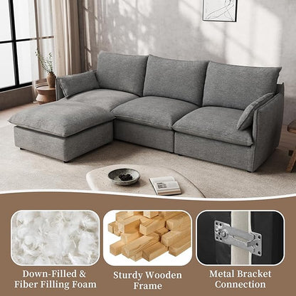 Waterproof Cloud Sectional Couches for Living Room,High Backrest Down Filled Couch,6 Seater Oversized Modular U-Shaped Sofas with Chaise,Detachable Sofa Covers,Deep Grey