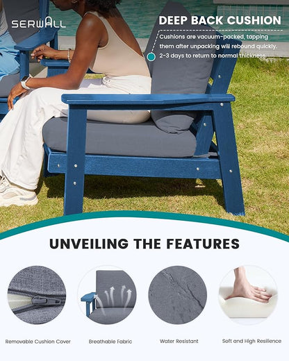 SERWALL Outdoor Patio Furniture Set, 5 Piece HDPE Patio Conversation Sets, All-Weather Wood-Like Outdoor Couch Loveseat and Coffee Table with Thick Cushions for Porch Balcony Garden Backyard