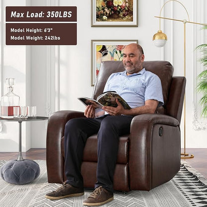 Electric Recliner Chair, Soft PU Leather Power Recliners with Padded Backrest, Single Overstuffed Heavy Duty Reclining Sofa for Living Room Bedroom, Brown