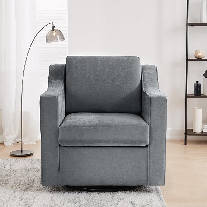UIXE Swivel Accent Chairs Set of 2, Chenille Upholstered Arm Chair for Living Room, Modern Club Armchair Comfy Single Sofa Bedroom Reading Seat with Lumbar Pillow - Gray