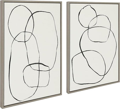 Kate and Laurel Sylvie 871 Modern Circles and 869 Going in Circles Framed Linen Textured Canvas Art Set by Teju Reval of SnazzyHues, 2 Piece Set 23x33 Gray, Contemporary Abstract Wall Art Décor Set
