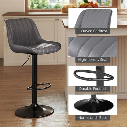 Youhauchair Bar Stools Set of 4, Swivel Counter Height Barstools with Back, Adjustable PU Leather Bar Chairs, Modern Armless Kitchen Island Stool, Dark Grey