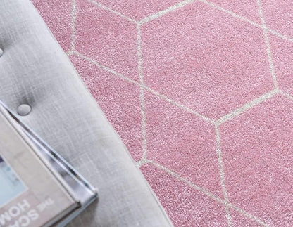 Unique Loom Trellis Frieze Collection Area Rug - Geometric (7' 10" Octagon, Light Pink/ Ivory)