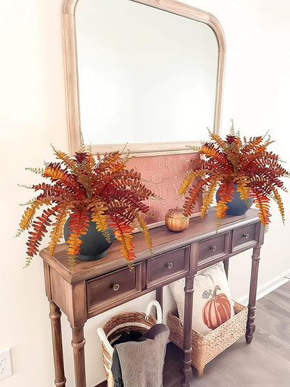 Fall Ferns Artificial Plants 2 Pack Faux Ferns for Outdoor Planter Fake Fall Leaves Stems Artificial Fern Bouquet 2Pack Autumn Shrubs for Table Centerpiece Porch Vase Home Garden Thanksgiving Decor