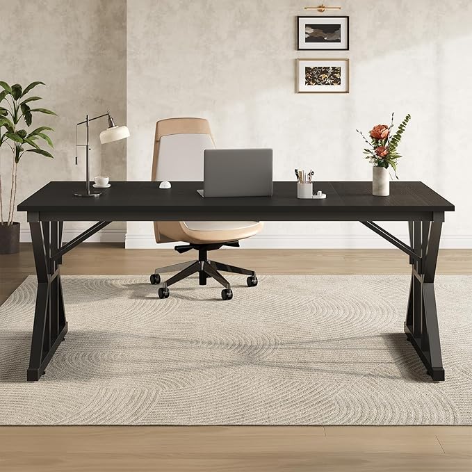 TVU 63-Inch Executive Desk, Large Office Desk with Thicken Frame, Computer Desk Modern Simple Desk for Home Office, Black
