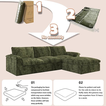 EASE MOOSE Boneless Modular Cloud Couch, U-Shaped Oversized Sectional Sofa for Living Room with Ottoman, Extra Large Movable Couches, 6-Deep-Seat Sofas for Bedroom, Apartment, Chenille (Green)