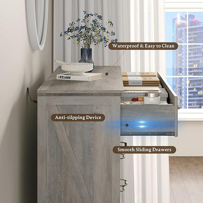 Farmhouse 8 Drawers Dresser for Bedroom, 48" Wide Modern Chest of Drawers with Deep Drawers & Bar Handles, Rustic Wood Dresser TV Stand, Wooden Closet Storage Organizer for Living Room, Hallway, Grey