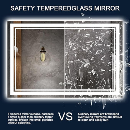 72x40 Inch LED Bathroom Mirror with Lights, Backlit and Front Lighted Bathroom Mirrors for Wall, Anti-Fog Dimmable Memory Shatterproof LED Vanity Mirror for Bathroom