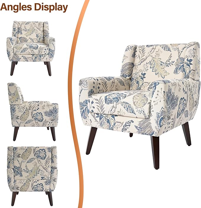 Accent Chairs Set of 2, Modern Fabric Armchairs for Living Room, Comfy Upholstered Arm Chairs Tufted for Indoor Bedroom Office Room (Pattern Leaf)
