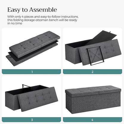 SONGMICS MAZIE Collection - 43 Inches Storage Ottoman, Foldable Storage Bench with Flipping Lid, 660 lb Load Capacity, for Entryway, Living Room, Bedroom, Dark Gray ULSF76GYZ