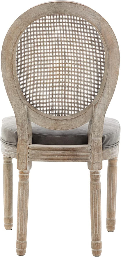 Farmhouse Leather Dining Room Chairs Set of 2 French Dining Chairs with Round Rattan Back French Bistro Chairs for Dining Room/Living Room/Kitchen/Restaurant, Grey