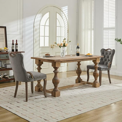 Velvet Dining Chairs Set of 6, Solid Wood Handles, Wooden Upholstered Dining Chair, Vintage Copper Nail Decoration, Mid Century Modern Kitchen Chair (Grey, Set of 6)