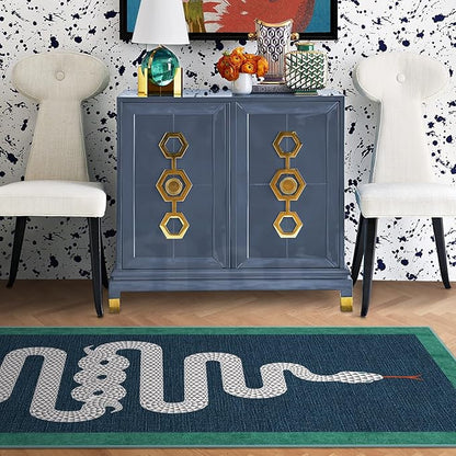 RUGGABLE x Jonathan Adler Machine Washable Modern Area Rug – Venom Sapphire 8x10, Stain-Resistant, Non-Slip – Large Rugs for Living Room, Bedroom, Hallway, Entryway & Office–with Standard Pad