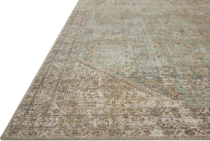 Loloi Amber Lewis Cambria Collection CBR-05 Aqua/Natural 2'-6" x 12'-0" Runner Rug Jute, Neutral, Vintage Style, Antique Tone, Living, Bedroom, Dining, Carpet