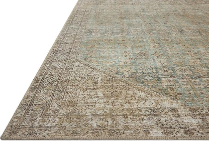 Loloi Amber Lewis Cambria Collection CBR-05 Aqua/Natural 10'-0" x 14'-0" Area Rug Jute, Neutral, Vintage Style, Antique Tone, Living, Bedroom, Dining, Carpet