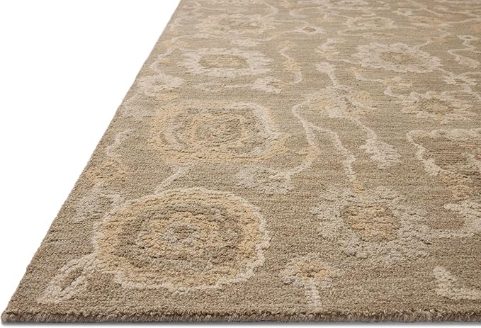 Loloi Chris Loves Julia Dorothea Collection DRT-01 Oak/Natural 11'-6" x 15' Area Rug Wool Neutral Floral Living Room Bedroom Carpet