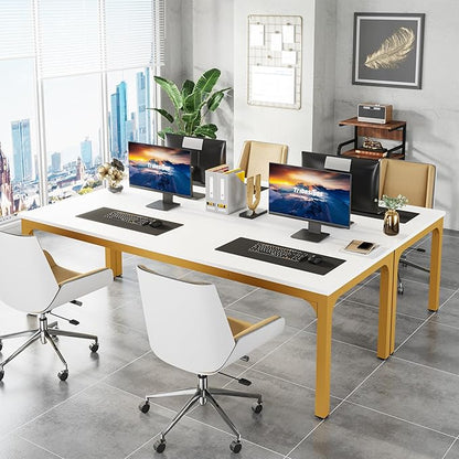 Tribesigns Modern 78.7 Inches Extra Long Computer Desk 2 Person Desk, Double Long Desk, Workstaion for Home Office, White+Gold