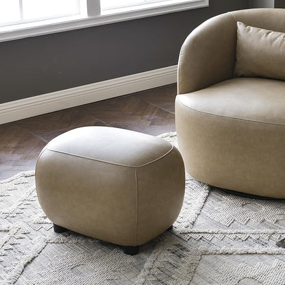 KINWELL 23" Wide Faux Leather Upholstered Ottoman Set of 2, Mid-Century Modern Living Room Footrest with Soft Padded Seat, Footstool for Bedroom, Entryway or Living Room, Khaki