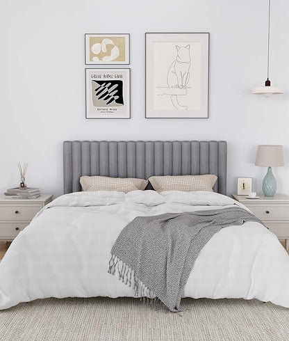 Upholstered Headboard for Queen Size, Adjustable Height Channel Tufted Headboard with Sturdy Wood Legs for Bedroom, Modern Style, No Box Spring Needed, Grey
