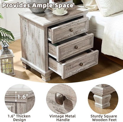 Farmhouse Bedroom Dresser and Nightstand Set of 4, 6 Drawer Low & 5 Drawers Dresser & 3 Drawer Nightstand Set with Wooden Legs, Rustic Wood Bedroom Furniture for Livingroom, Hallway, Grey