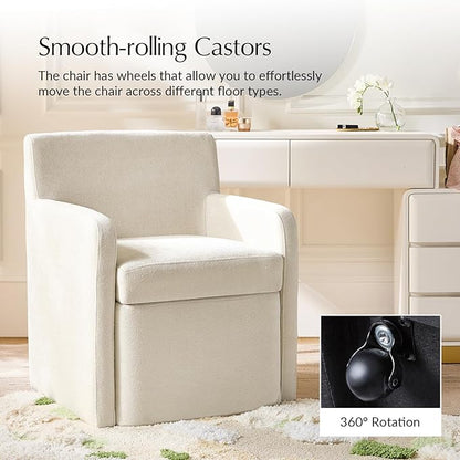 HULALA HOME Upholstered Dining Chair with Smooth-roling Castors, Modern Fabric Side Dining Room Chairs with Built-in Storage, Multi-Purpos Kitchen Chairs for Living Room, Beige
