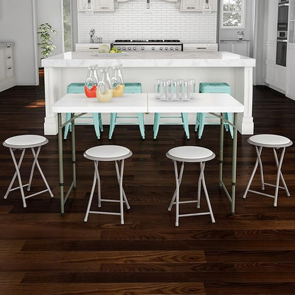 Lavish Home Folding Bar Stools – Set of 4 Heavy-Duty 18-Inch Stool - 225lbs Capacity and Padded Seats for Dorm, Recreation or Game Room (White)