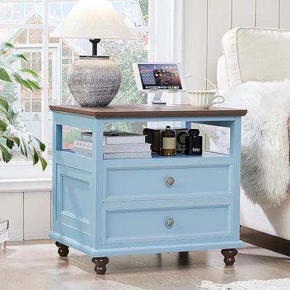 Farmhouse Dresser and Nightstand Sets, Wood 54" Wide Dresser & 24" Night Stand with Charging Station, 2 Piece Bedroom Furniture Set, Chest of Drawers for Bedroom, Home, Living Room, Hallway