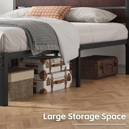 Queen Bed Frame with Headboard and Footboard, with Under Bed Storage, All-Metal Support System, No Box Spring Needed, Easy Assembly, Red Brown