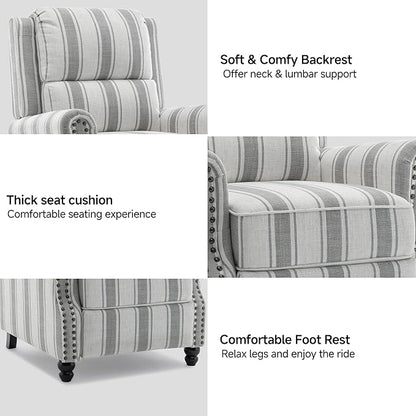 Lumibee Pushback Recliner Chair,Upholstered Wingback Chair for Small Spaces,2 Set of Floral Fabric Armchair for Living Room,Single Sofa Accent Chair Reading Seat for Balcony,Bedroom-Striple Gray