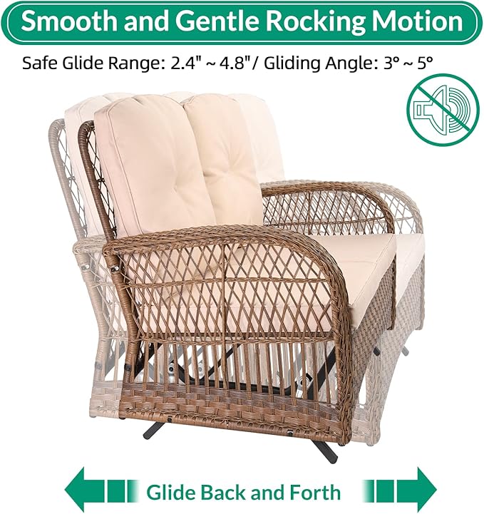 VIVIJASON 7-Piece Outdoor Patio Wicker Conversation Sets, All Weather Outdoor Rattan Furniture Set Includes Glider Loveseat, 2 Glider Rocker Chairs, 2 Swivel-Gliders Chairs, 2 Coffee Table Light Brown
