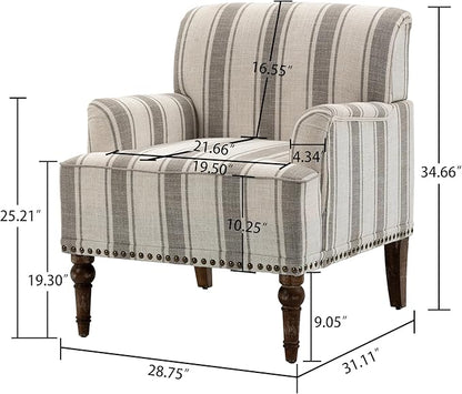 UIXE Stripe Accent Chairs Set of 2, Living Room Arm Chair Modern Nailhead Trim Club Armchair, Comfy Upholstered Sofa Lounge Seat Reading Seat Bedroom Side Seating for Home Office, Gray